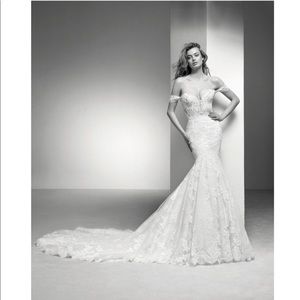 Pronovias Imelda off the shoulder wedding dress
